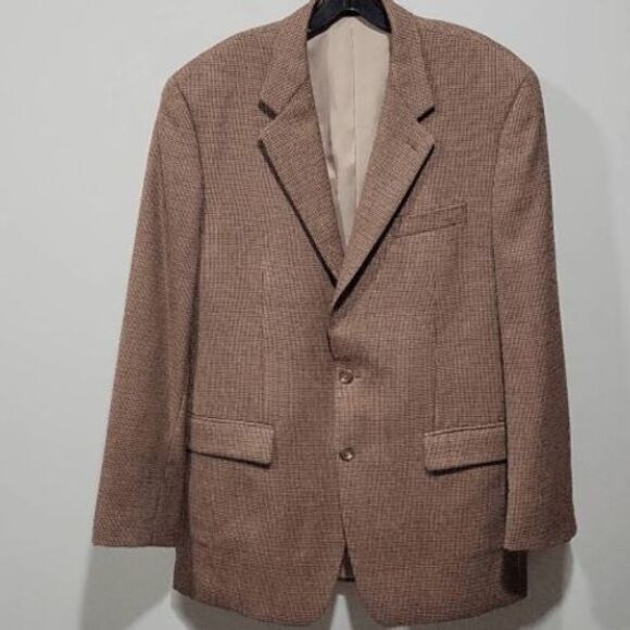 Lauren Ralph Lauren Blazer Sport Coat Men Size 42L Brown‎ Houndstooth 100% Wool - Picture 1 of 9